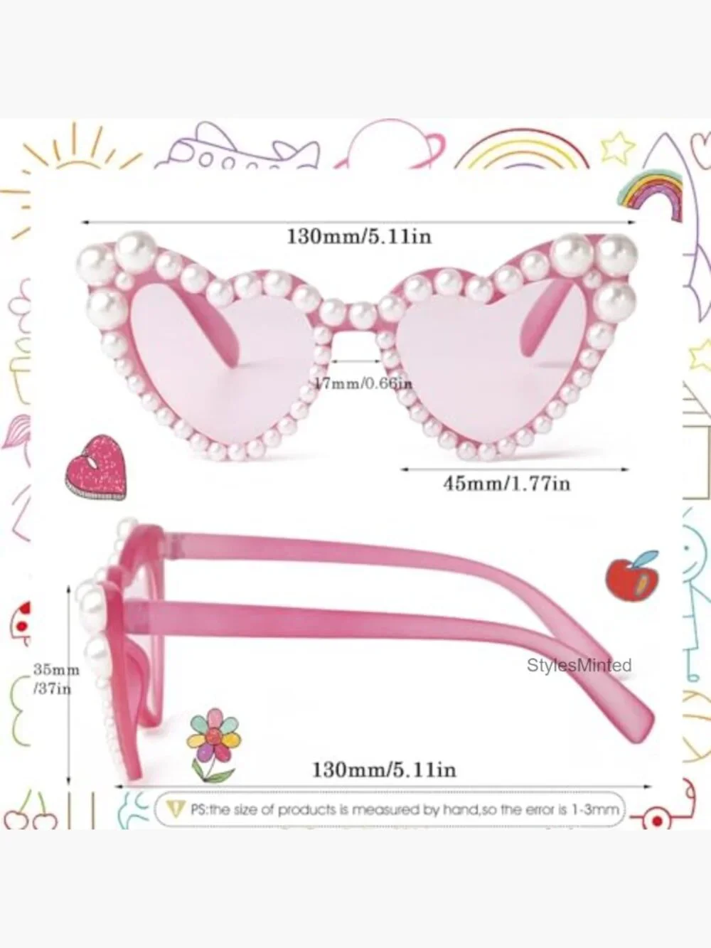 Heart Shaped Pearl Sunglasses Cat Eye Bling UV400 Protection for Kids